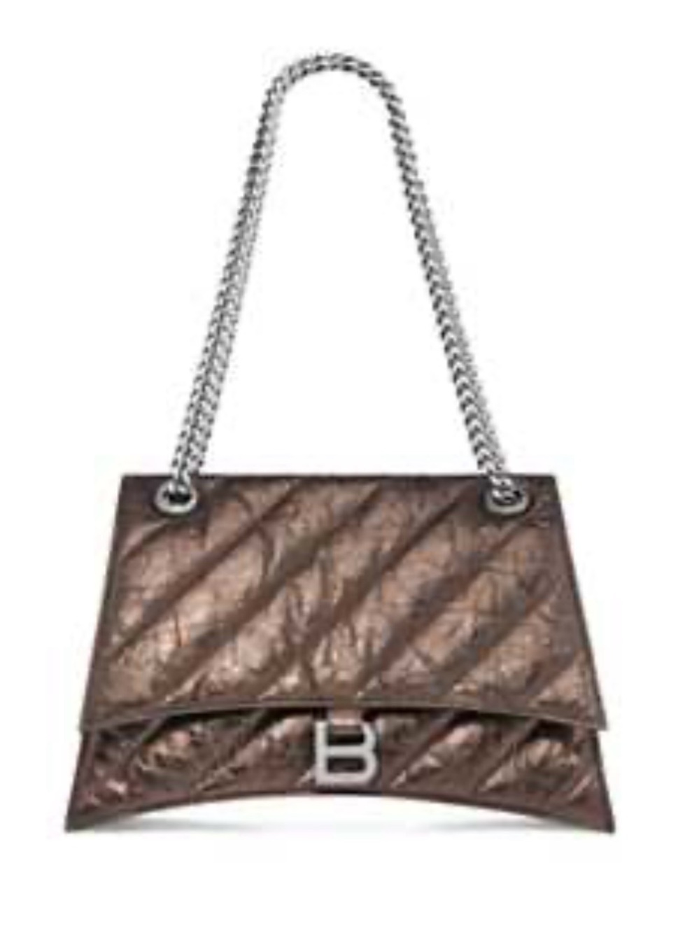 Balenciaga Metallic Bronze Quilted Shoulder Bag with Silver Chain